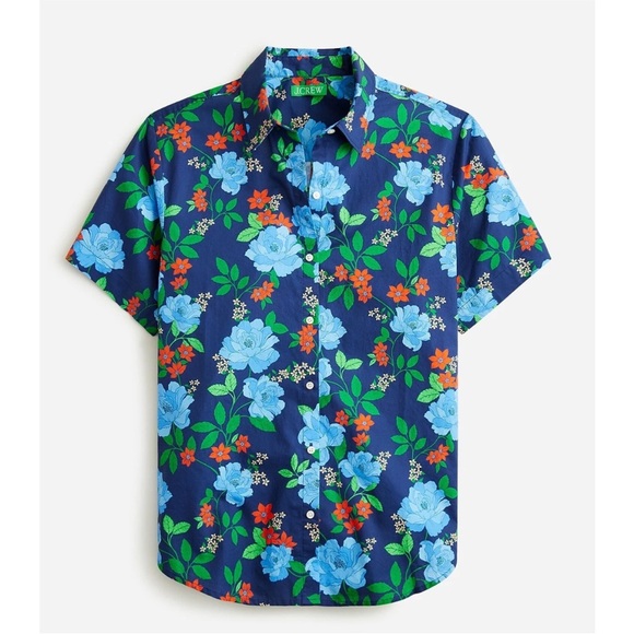 J.Crew Cotton Poplin Short Sleeve Button Up Shirt blue peony print Size Small - Picture 3 of 9